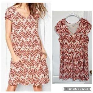 Garnet Hill Ikat Print Pockets Bohemian Western V-Neck Casual dress size 10